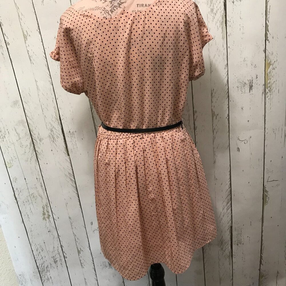 Bordeaux Los Angeles lightweight dress in peach and black polka dots.  W/belt L - Picture 6 of 13